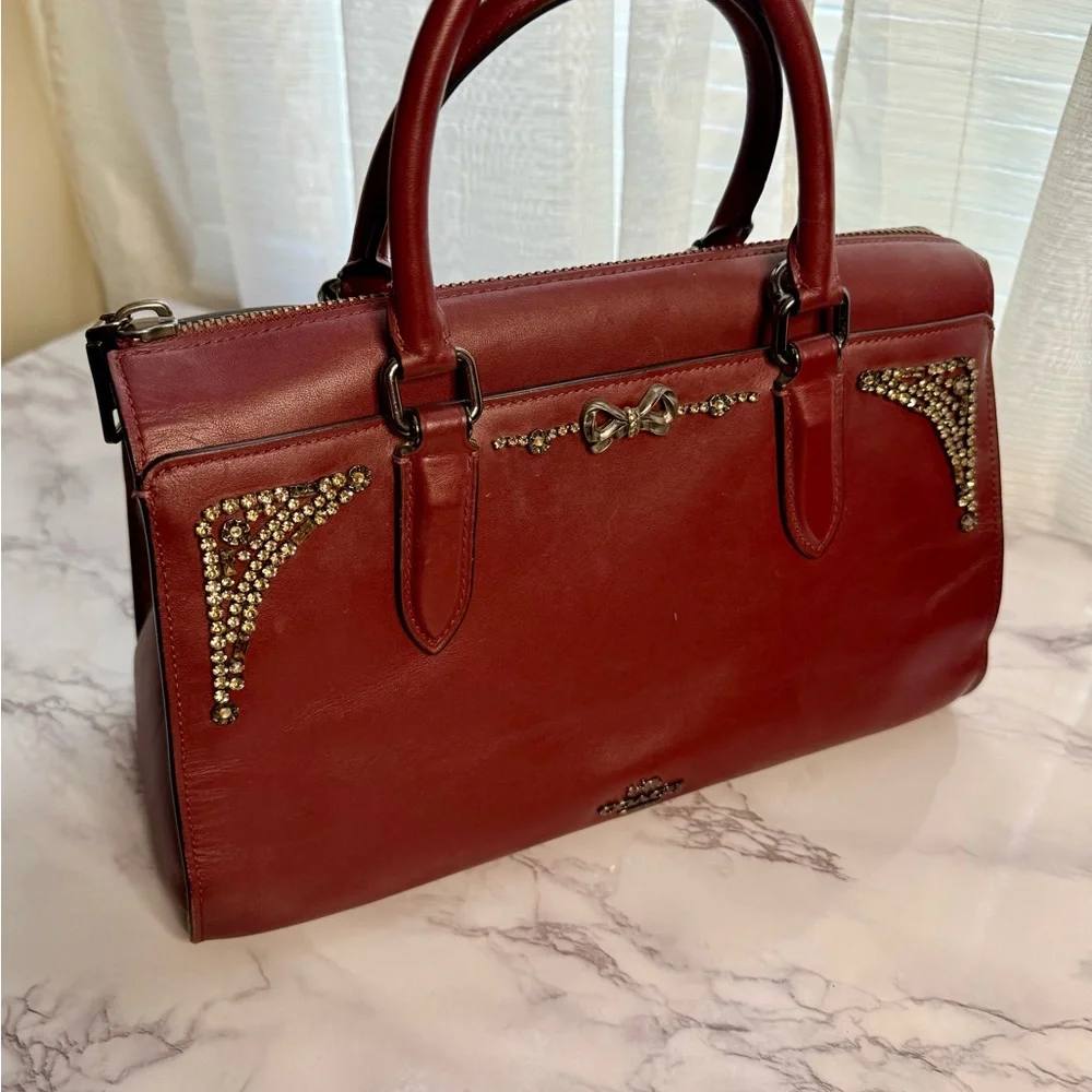 COACH x Selena Gomez Leather Crystal Embellished Bond Bag Satchel - Picture 8 of 11